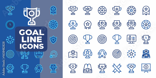 Collection of goal line icons featuring trophies and achievements