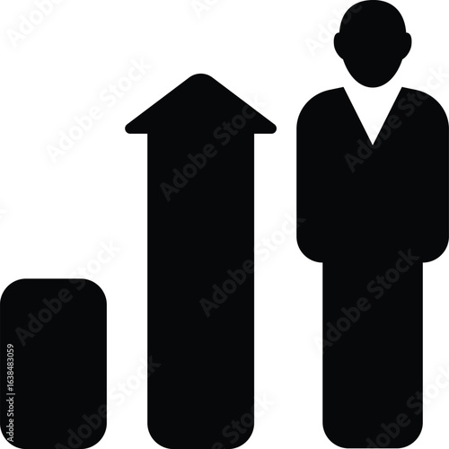  Flat Vector Icon of Businessperson with Growth Arrow for Career or Financial Progress Design