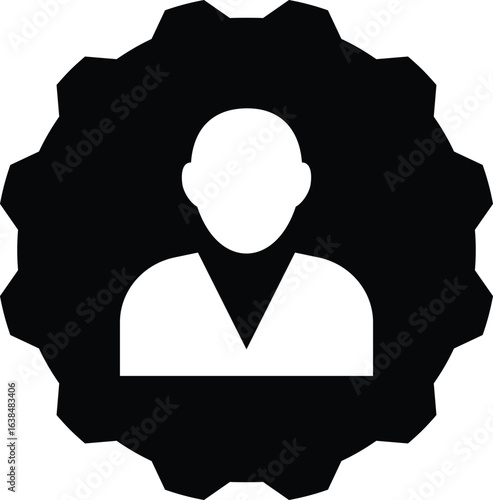 . Flat Vector Icon of Businessperson with Gear for Settings or Business Process Management Design