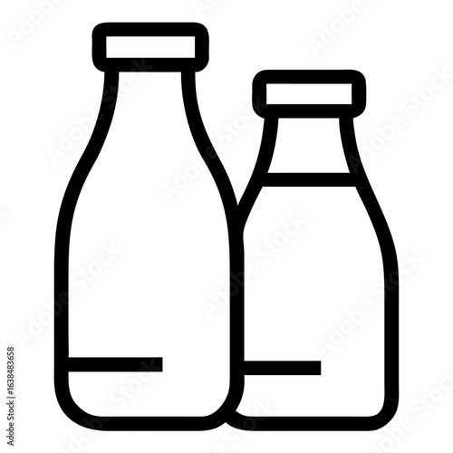 Two milk bottles in simple outline style  