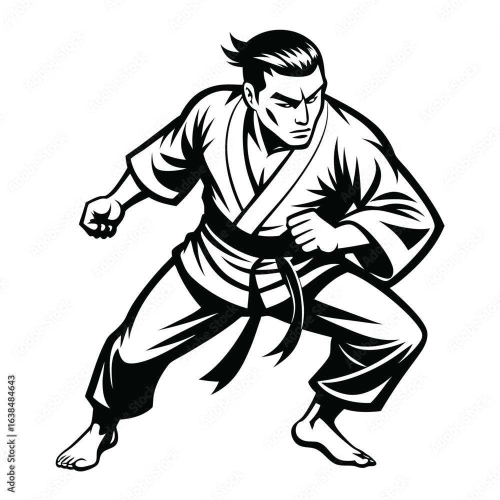 Fototapeta premium Dynamic Karate Master Displaying Skill and Precision within a Symbolic Circle Representing Discipline and Focus in Martial Arts