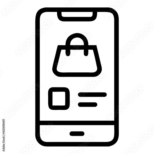 Smartphone displaying online shopping interface with shopping bag icon  