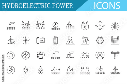 Renewable Energy and Hydroelectric Power Icons for Green Design