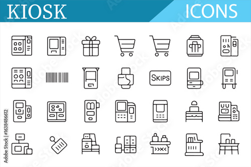 Self-Service Kiosk and Vending Machine Icons for Retail and Technology