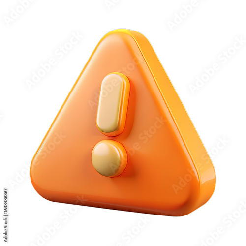 Bright Orange 3D Plastic Exclamation Triangle with Smooth Material and Inner Shadow