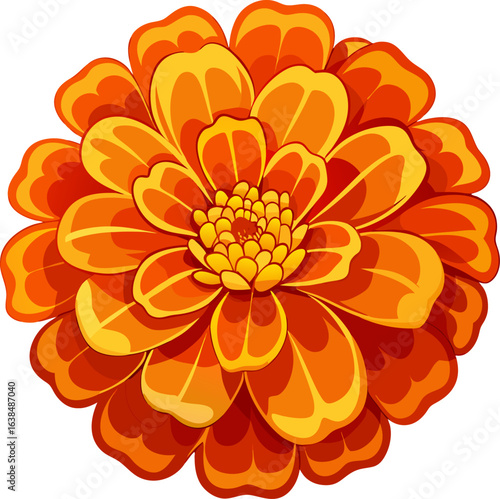 Vibrant orange marigold flower illustration on black background