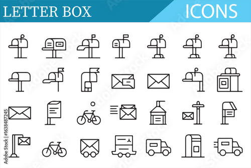 Minimal Icons Representing Postal Services, Delivery, and Mailboxes
