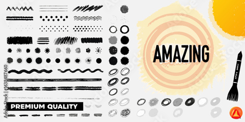 Collection of hand drawn brush strokes and graphic elements