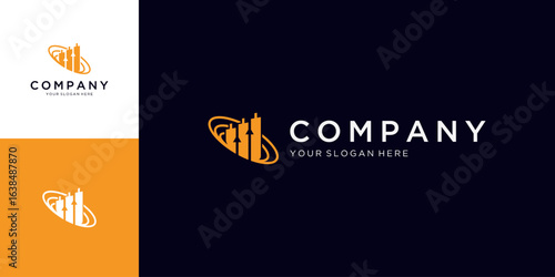 Papier peint Combined of Rise Arrow Diagram Chart in Elliptical Orbit Ring, Financial Concept
