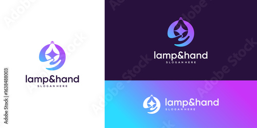 Silhouette of a hand holding a starry light bulb, Logo Design Vector Ideas. Gradient Colour.