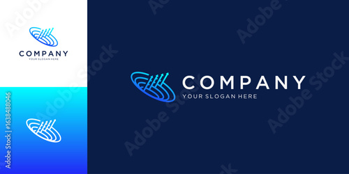 Modern Lines of Elliptical Orbital Ring Logo Design Ideas. Outline Vector, Rise Arrow Financial Concept.
