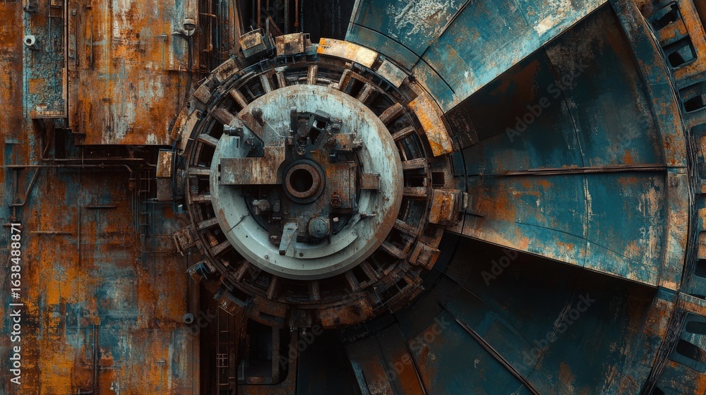 Fototapeta premium Detailed close-up of a rusted industrial machinery part.