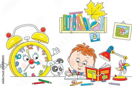 Cartoony alarm clock and li...