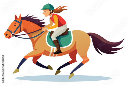 Equestrian Excellence A Horse and Rider Team Navigating a Vibrant Show Jumping Course with Skill and Precision in Perfect Harmony