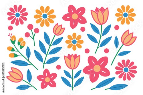 Wallpaper Mural Cheerful hand drawn floral elements collection for design projects Torontodigital.ca