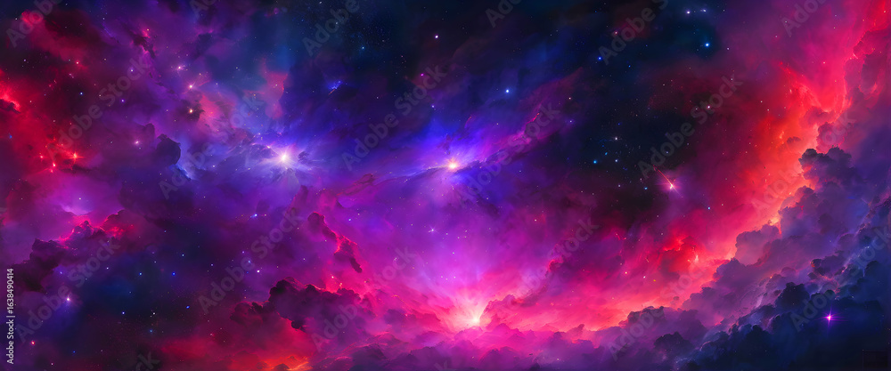 Obraz premium Dive into a vibrant nebula, painted in shades of purple, pink, and deep blues. Countless stars twinkle against the cosmic canvas.