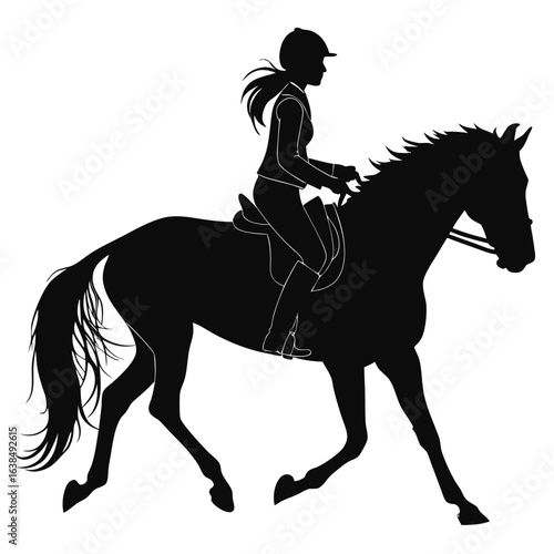Equestrian Elegance A Horse and Rider Jump Illustrated in Striking Black and White Silhouette Art
