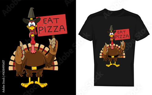 Funny Thanksgiving Turkey Silhouette Eating Pizza