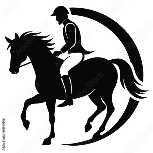 Equestrian Elegance A Horse and Rider Jump Illustrated in Striking Black and White Silhouette Art