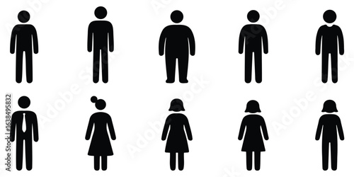 Male and female stickman figure silhouette icons representing gender symbols and human profiles in simple black pictogram style