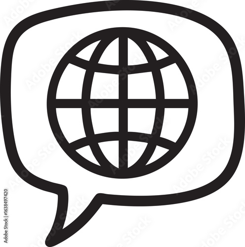 Hand drawn speech bubble with globe icon representing global communication