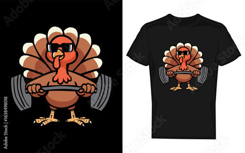 Thanksgiving Turkey Workout Silhouette A strong turkey lifts a barbell in a gym setting embodying fitness and holiday fun in a striking silhouette style silhouette
