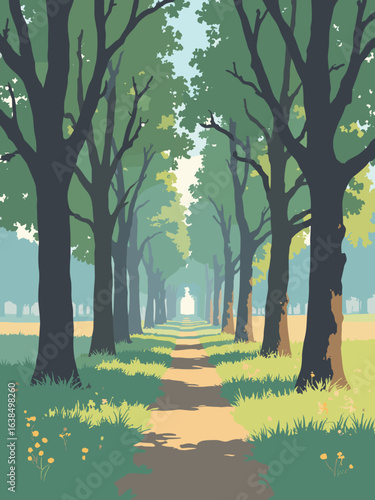Sevenoaks – Knole Park deer paddocks and oak avenue in ancient oak brown, moss green, soft gold, and sky blue