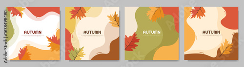Vector illustration. Autumn banner template. Hand drawn doodle shapes and lines. Design elements for social media template, web banner, advertisement. Leaves season concept with waves and scribbles