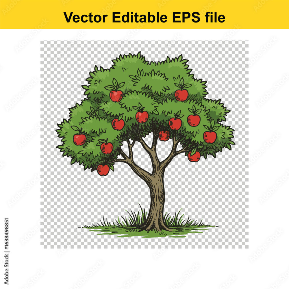 Obraz premium Apple Tree Botanical Illustration – Vintage Ink Linocut Style