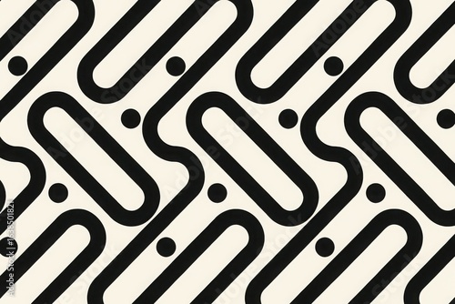 Retro Organic Line Geometric Seamless Background in Black and White Pattern