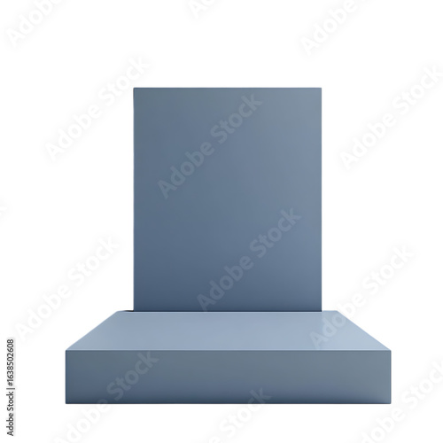 Minimalist light blue geometric pedestal and riser isolated on transparent background
