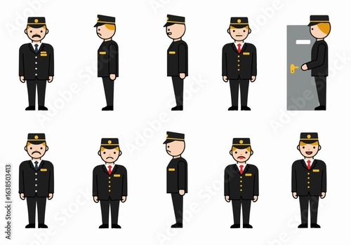 Bellhop and Doorman Character Set with Various Poses and Expressions for Hospitality and Service Industries