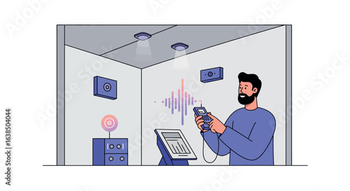 Technician adjusting sound system in modern audio studio