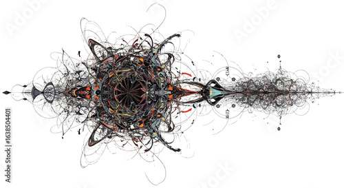 Intricate abstract fractal design with chaotic symmetry and complex patterns