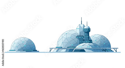 Futuristic dome structures on a sci-fi colony base in geometric design