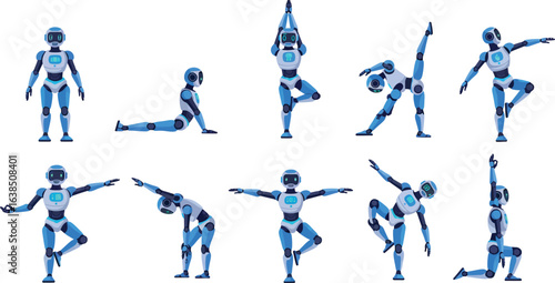Robots practicing yoga: futuristic technology meets relaxation in meditation poses