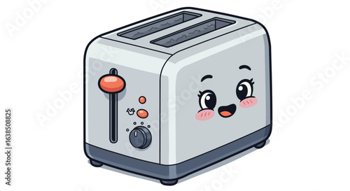 Cute kawaii toaster with face and smile in cartoon style