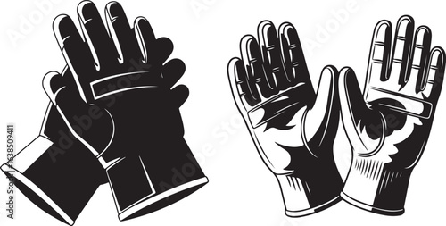 Black and white illustration of work gloves for protection, vector design