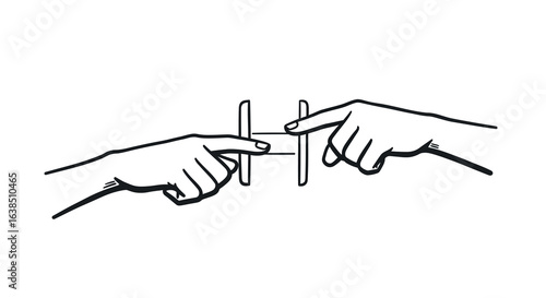 Hands touching dual phone screens in minimalist style