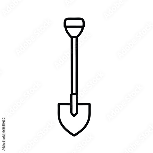 Minimalist Line Drawing of Shovel with Long Handle and Pointed Blade