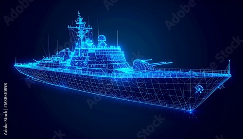 Fototapeta Naklejka Na Ścianę i Meble -  Digital warship, wireframe view