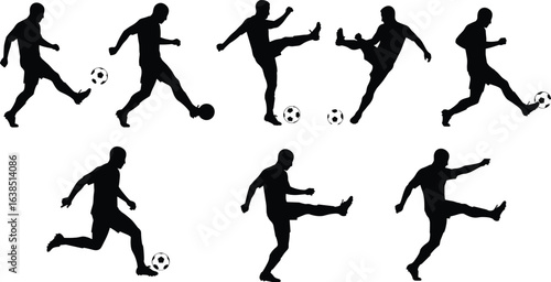 Wallpaper Mural Soccer player silhouette set, football kicking action vector clipart, sports athlete design illustration, flat vector illustration Torontodigital.ca
