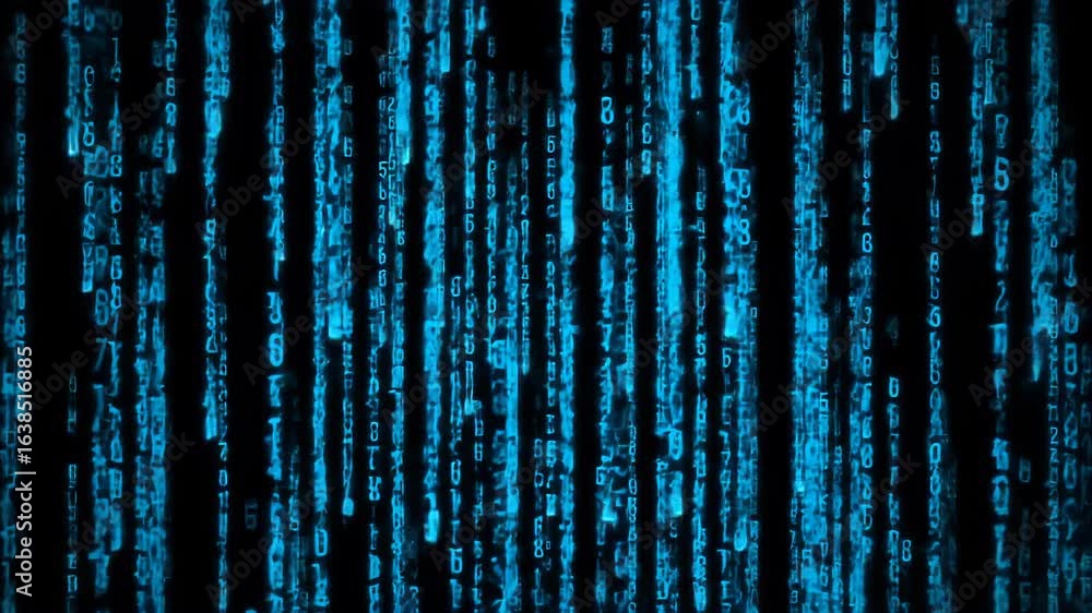 Abstract digital code streams in vibrant blue against a black background