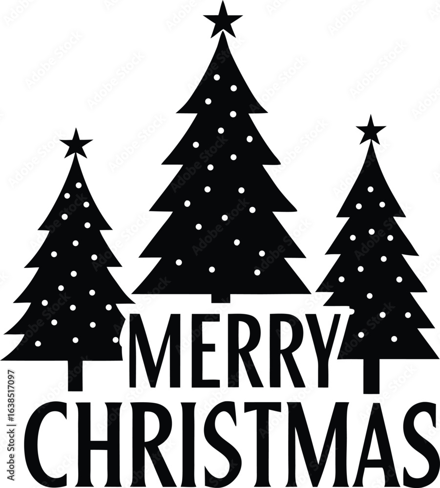Obraz premium Merry christmas trees star holiday season decoration winter silhouette vector illustration