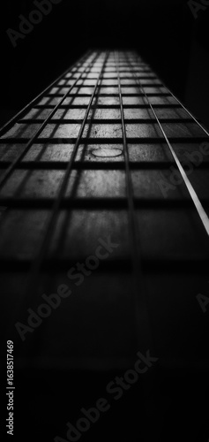 Bild auf Leinwand black and white abstract background of guitar fret board