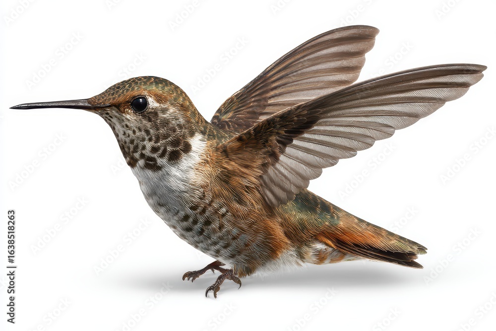 Fototapeta premium Realistic hummingbird in flight showcasing vivid colors and intricate feather details on a transparent background