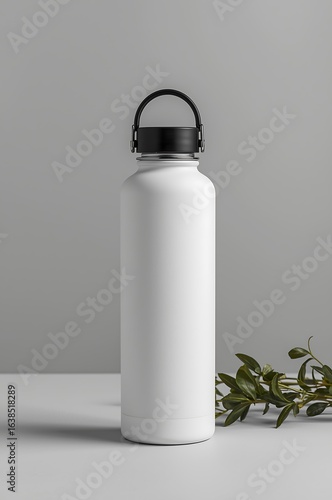 Stainless steel water bottle isolated on white background