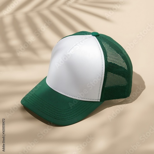 Green and white baseball cap isolated on white background