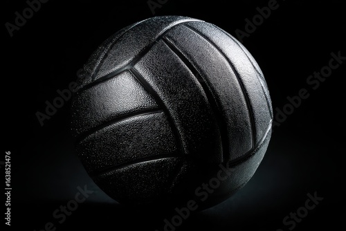 Black volleyball ball isolated against a dark background showcasing its smooth texture and design for sports enthusiasts and athletes