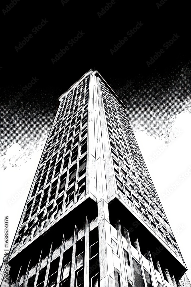 Fototapeta premium Skyscraper, city, low angle, dramatic sky, urban design, architecture
